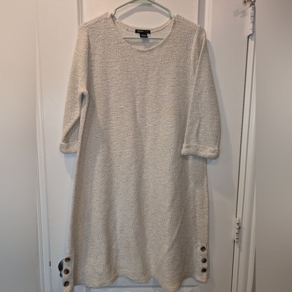 Robert Louis Marled Knit Sweater Dress 3/4 Sleeve Button Hem Size M Neutral - Picture 2 of 7